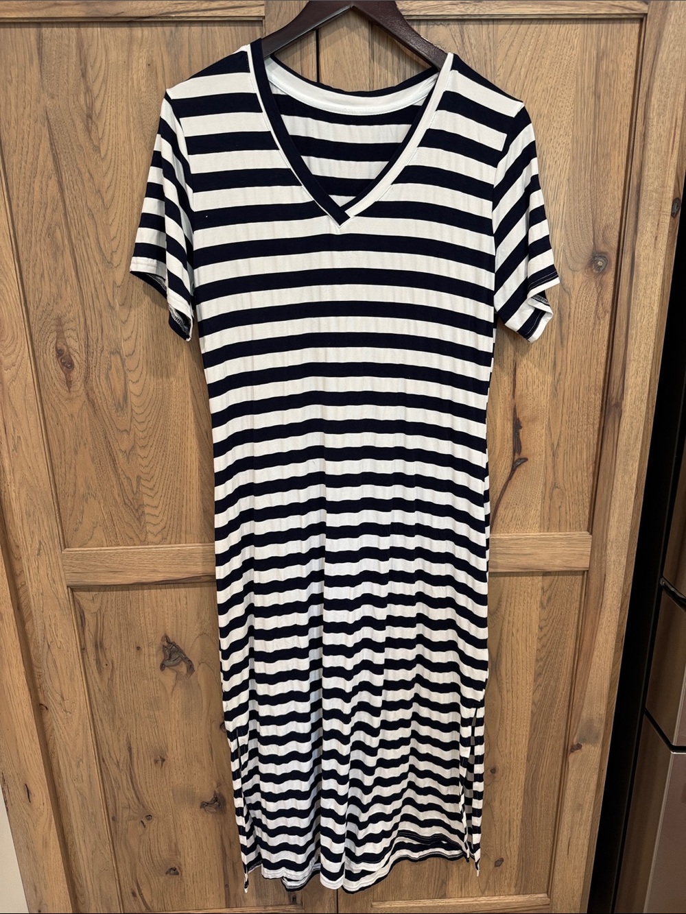 Striped V-Neck Black and White Women’s Dress